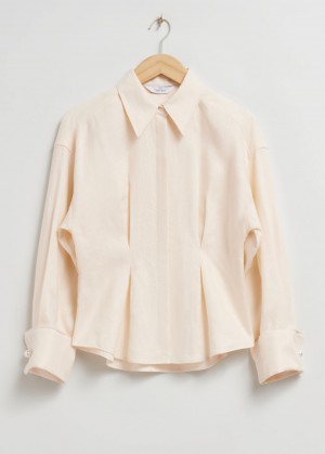 & Other Stories A Pieghe Detail Linen Shirt Crema | NOS-SN113838