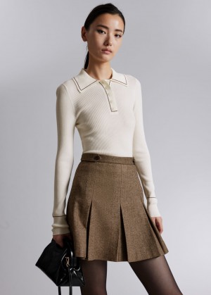 & Other Stories A Pieghe Herringbone Mini Skirt Marroni | NOS-SN114203