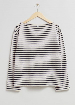 & Other Stories A Strisce Jersey Top Blu Scuro Bianche | NOS-SN114090