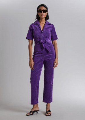 & Other Stories Belted Corduroy Jumpsuit Viola | NOS-SN114374