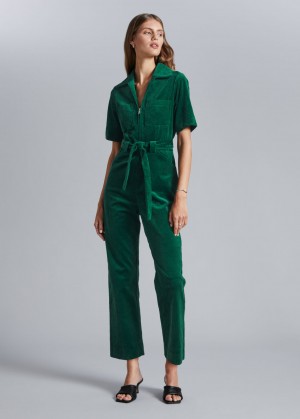 & Other Stories Belted Corduroy Jumpsuit Verdi Scuro | NOS-SN114378