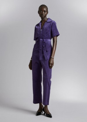 & Other Stories Belted Corduroy Jumpsuit Viola | NOS-SN114383