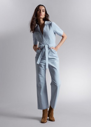 & Other Stories Belted Corduroy Jumpsuit Blu Chiaro | NOS-SN114385