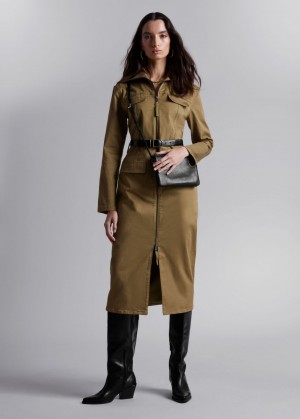 & Other Stories Belted Utility Midi Vestito Khaki | NOS-SN113329