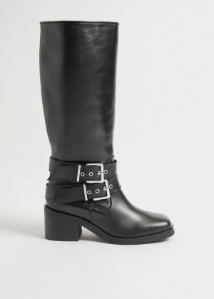 & Other Stories Bici Mid Calf Pelle Boots Nere | NOS-SN114424