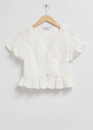 & Other Stories Broderie Anglaise Frilled Blouse Bianche | NOS-SN113891