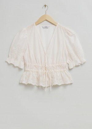 & Other Stories Broderie Anglaise Puff Sleeve Blouse Bianche | NOS-SN113889