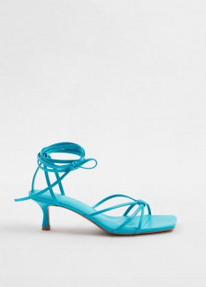 & Other Stories Cinturino Kitten Heel Pelle Sandals Verde Acqua | NOS-SN114479