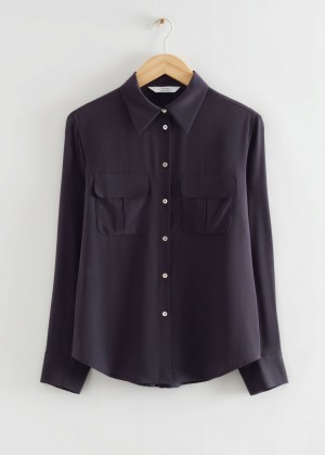 & Other Stories Classiche Mulberry Silk Shirt Blu Scuro | NOS-SN113805