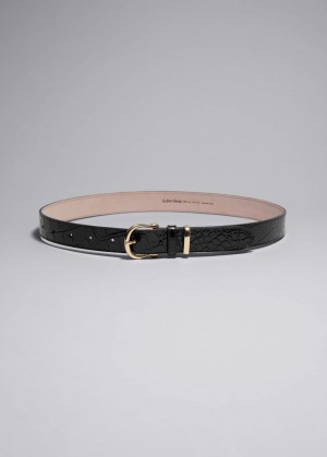 & Other Stories Croc Embossed Pelle Belt Nere | NOS-SN114623