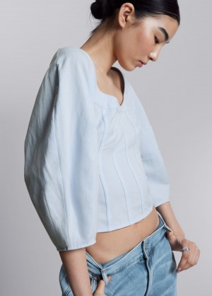 & Other Stories Cropped Corset Blouse Blu Chiaro | NOS-SN113925