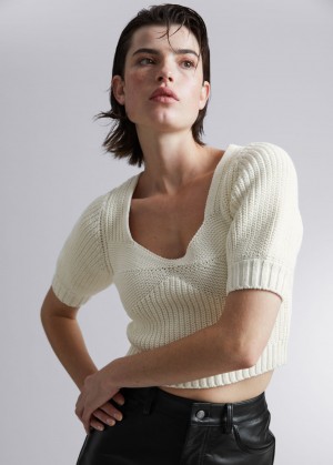 & Other Stories Cropped Sweetheart Bustier Knit Top Crema | NOS-SN113546