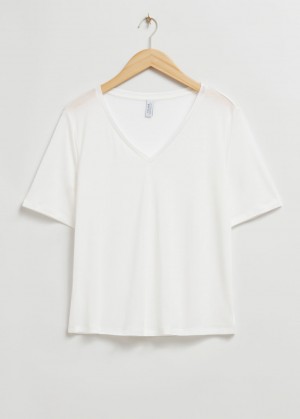 & Other Stories Crossover V-Neck T-Shirt Bianche | NOS-SN114012