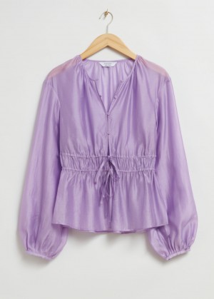 & Other Stories Drawstring Vita Blouson Sleeve Blouse Viola | NOS-SN113851