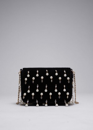 & Other Stories Embellished Velvet Chain Bag Nere | NOS-SN114533