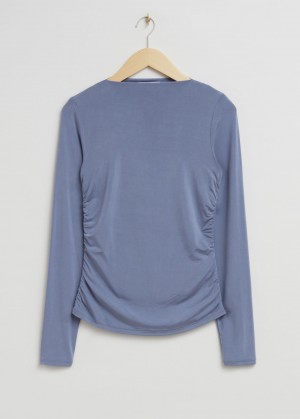 & Other Stories Fitted Barca Neck Ruched Top Blu Scuro | NOS-SN114011