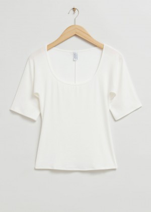 & Other Stories Fitted Soft Square-Neck T-Shirt Bianche | NOS-SN113977