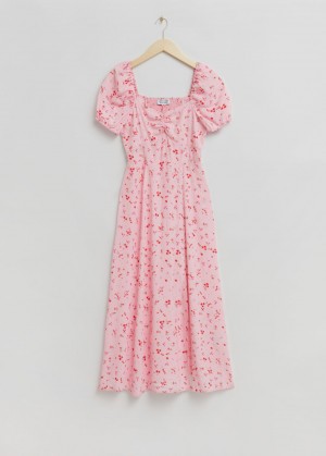 & Other Stories Flowy Puff Sleeve Midi Vestito Rosa Chiaro | NOS-SN113348