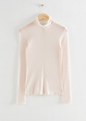 & Other Stories Frilled Tight Mock Neck Top Bianche | NOS-SN114027