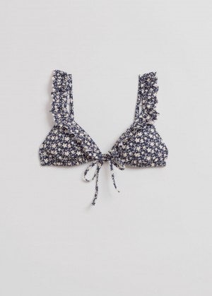 & Other Stories Frilled Triangle Bikini Top Blu Marino Blu | NOS-SN114762