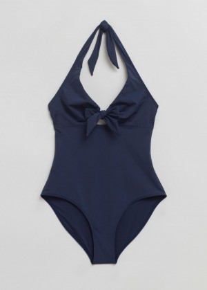 & Other Stories Halterneck Bow Swimsuit Blu Marino | NOS-SN114735