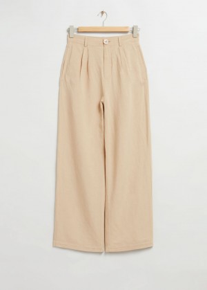 & Other Stories High-Vita Linen Trousers Beige | NOS-SN114293