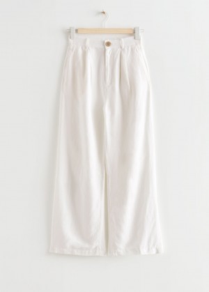 & Other Stories High-Vita Linen Trousers Bianche | NOS-SN114309