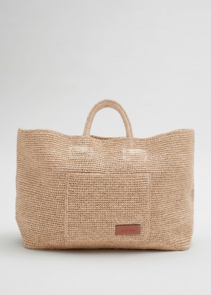 & Other Stories Large Woven Straw Tote Beige | NOS-SN114550