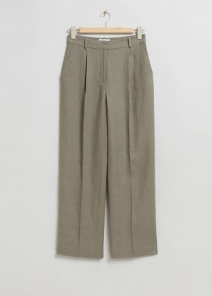 & Other Stories Larghe Linen Trousers Khaki | NOS-SN114306