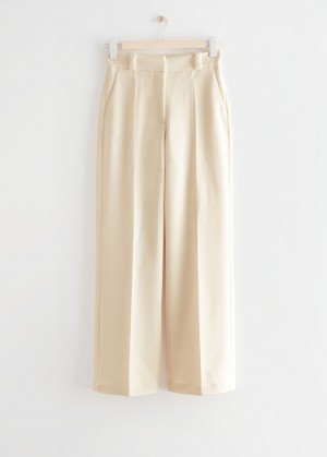 & Other Stories Larghe Press Crease Trousers Beige | NOS-SN114263