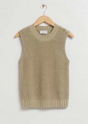 & Other Stories Lavorato A Maglia Crewneck Top Beige | NOS-SN113543