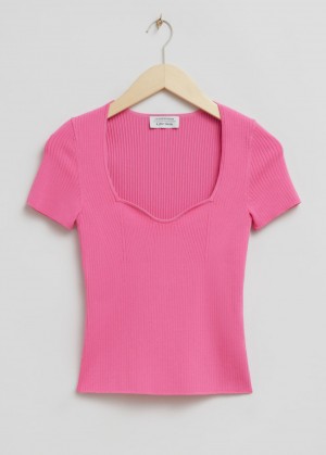 & Other Stories Lavorato A Maglia Sweetheart Neck Top Rosa | NOS-SN113517