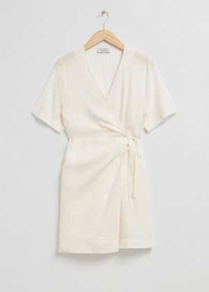 & Other Stories Linen Diagonal Wrap Vestito Crema | NOS-SN113251