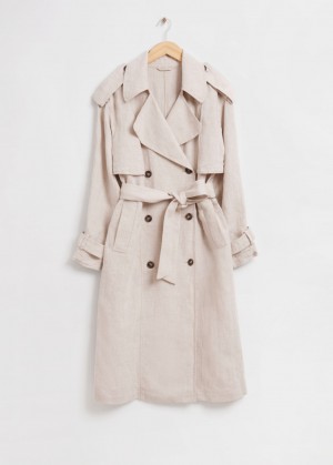 & Other Stories Linen Storm Flap Trench Coat Beige | NOS-SN113768