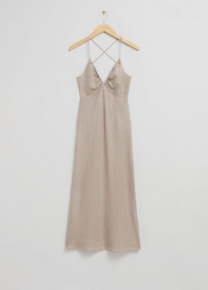 & Other Stories Open-Back Cinturino Vestito Beige | NOS-SN113238