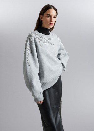 & Other Stories Oversized Beaded Sweatshirt Grigie | NOS-SN114089