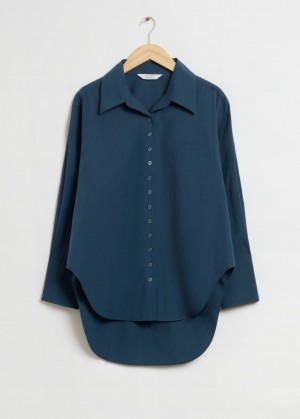 & Other Stories Oversized Organic Cotone Shirt Blu Scuro | NOS-SN113882