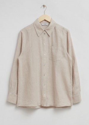 & Other Stories Oversized Patch Pocket Shirt Beige | NOS-SN113844