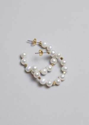 & Other Stories Pearl Hoop Earrings Bianche | NOS-SN114684