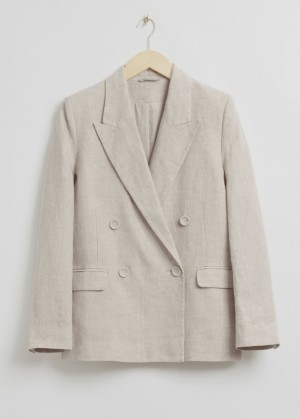 & Other Stories Relaxed-Fit Double-Breasted Tailored Blazer Beige | NOS-SN113718