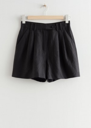 & Other Stories Relaxed Linen Shorts Nere | NOS-SN114365