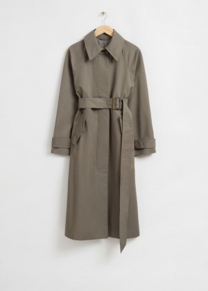 & Other Stories Relaxed Mid-Length Trench Coat Khaki | NOS-SN113708