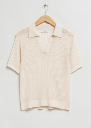 & Other Stories Relaxed Pointelle Lavorato A Maglia Polo Shirt Crema | NOS-SN113514