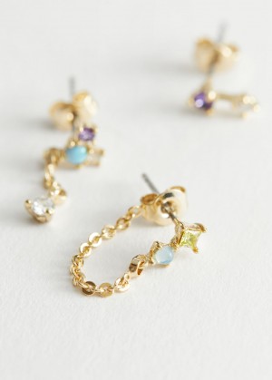 & Other Stories Rhinestone Chain Drop Earrings Oro | NOS-SN114672