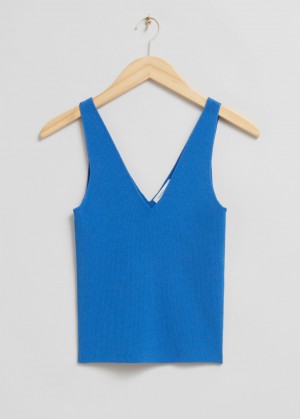 & Other Stories Rib Knit Tank Top Blu Chiaro | NOS-SN113541