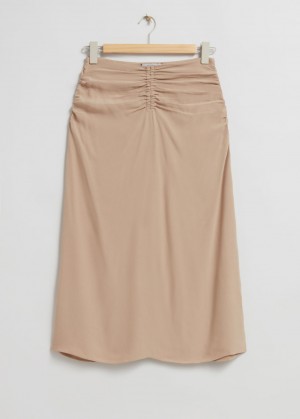 & Other Stories Ruched Midi Skirt Beige | NOS-SN114158