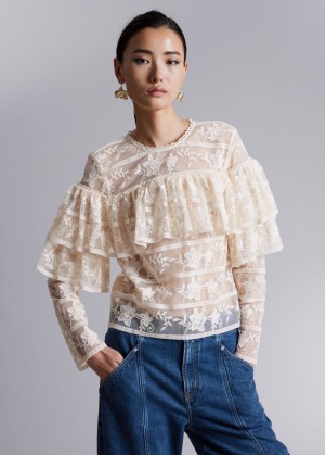 & Other Stories Ruffle-Trimmed Pizzo Blouse Bianche | NOS-SN113834