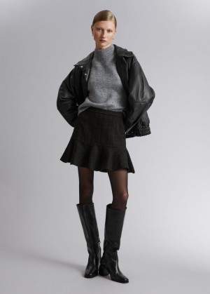 & Other Stories Ruffled Tweed Mini Skirt Nere | NOS-SN114177