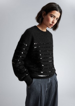 & Other Stories Sequin-Stripe Knit Maglia Nere | NOS-SN113470