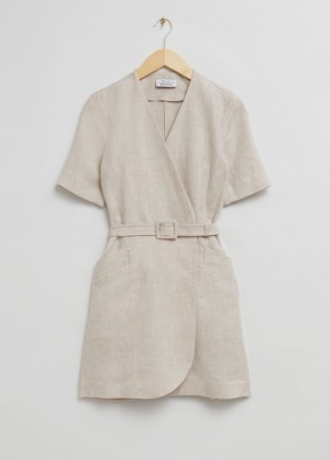 & Other Stories Tailored Linen Belted Mini Vestito Beige | NOS-SN113374